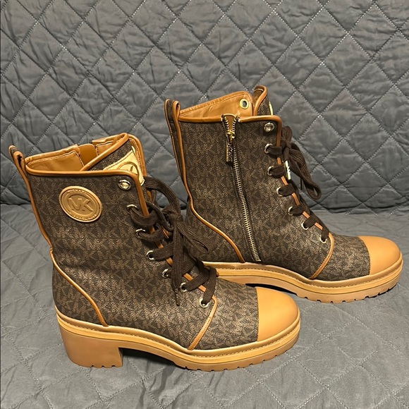 Michael Kors Dark Brown and Tan Lace-Up Boots - Picture 2 of 4